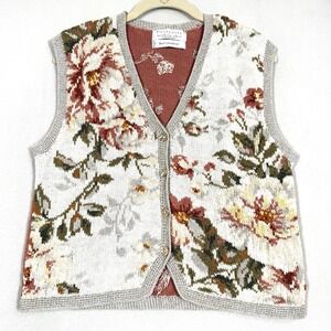 Vintage Northern Reflections Sweater Vest Women Medium Floral Cottage Garden 90s